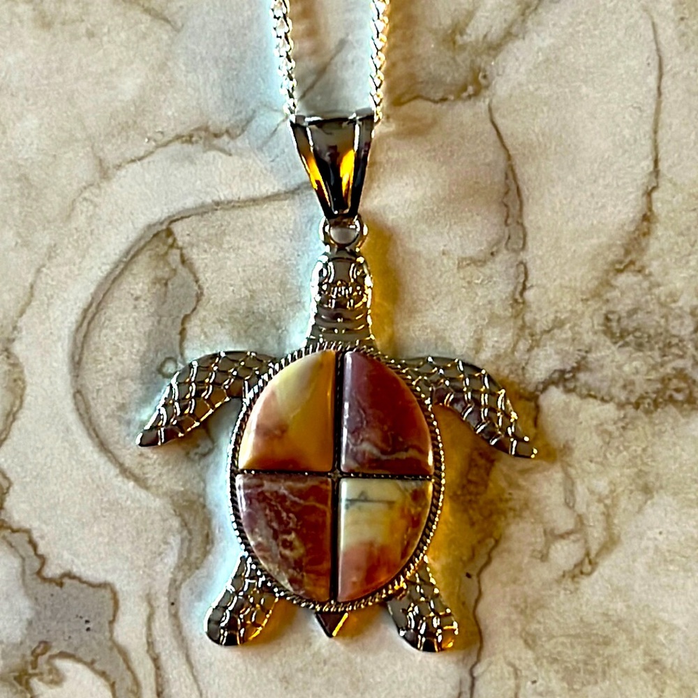 Rainbow Picasso Jasper Turtle Necklace
